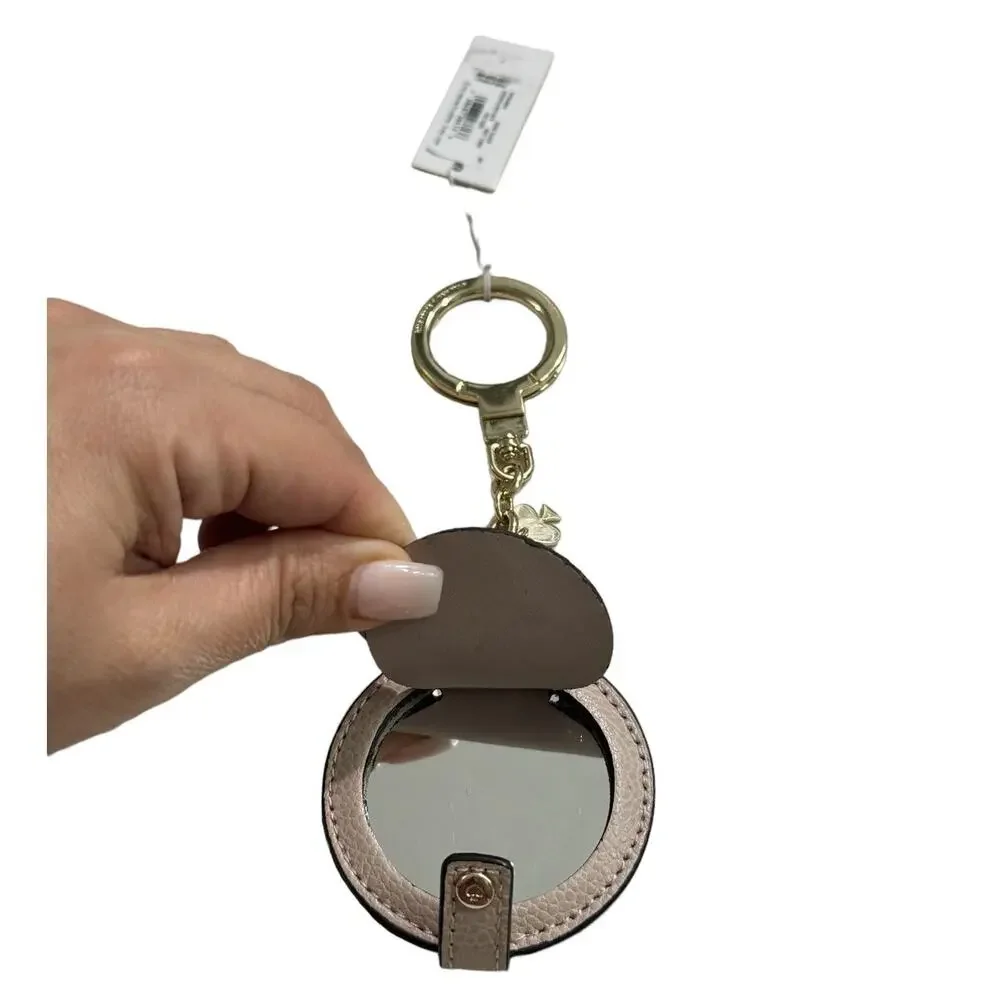Kate Spade Women's Circle Mirror Leather Keychain Purse charm Rose Cloud